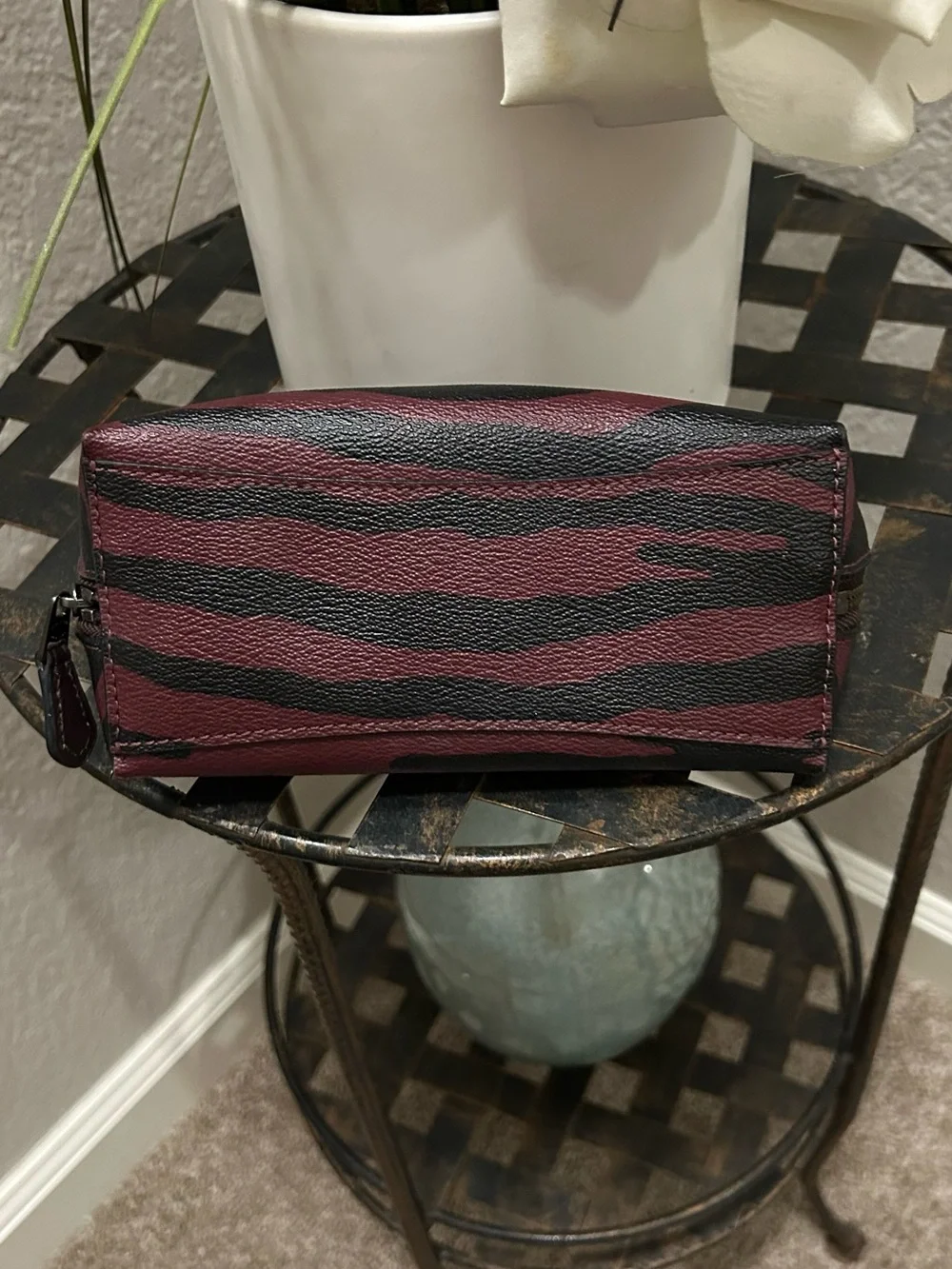 COACH Men's Burgundy and Black Zebra Print Toiletry Pouch